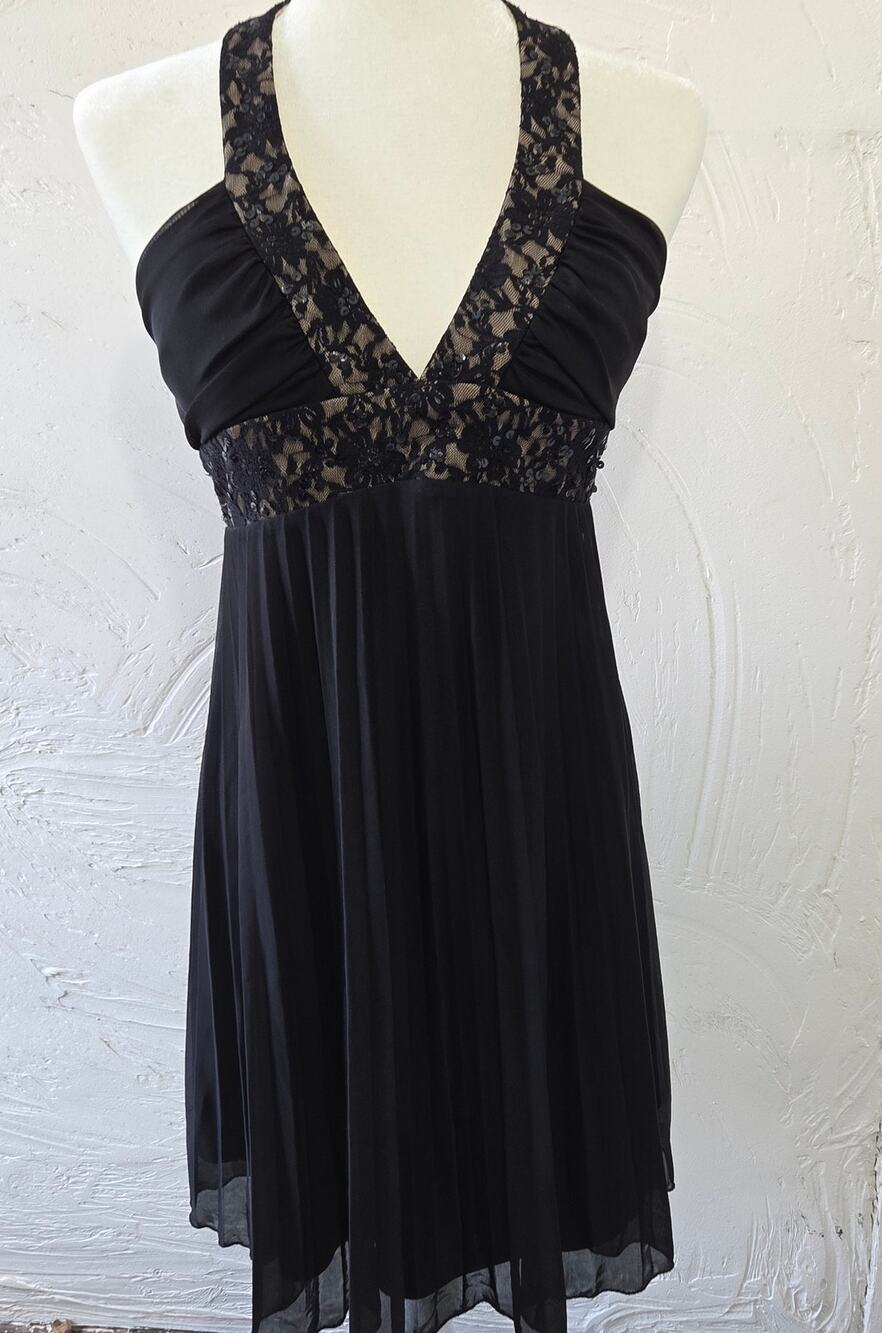 Morgan & Co. Black Halter, Lace, Sequined Evening Dress Woman's Size Medium